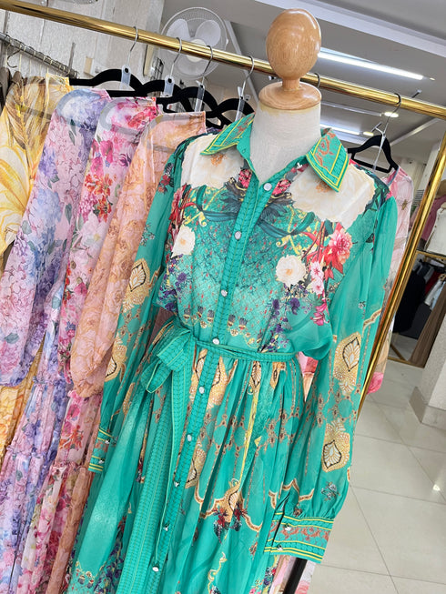 Collar Down Long Sleeves Maxi Dress